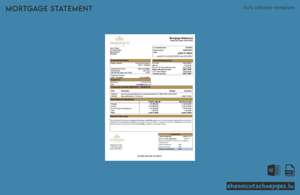 Mauritius Warwyck Private Bank Limited Hypothekenabrechnung (Word- und PDF-Beispiel)